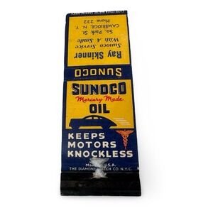 Vintage Sunoco Mercury Made Oil Matchbook Cover Ray Skinner Cambridge NY Gas Oil